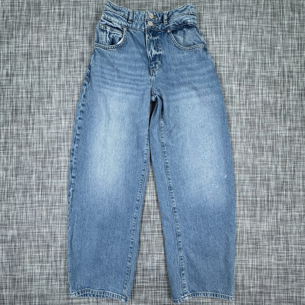 FRAME Womens Double Waistband Long Barrel Jeans 24 Weston Blue High Rise Cotton